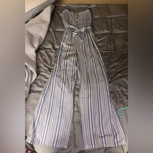 blue and white jumpsuit